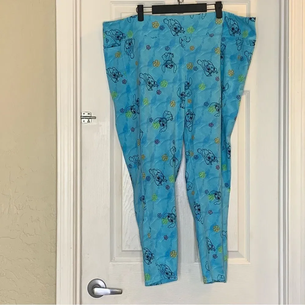 Disney Stitch All Over Light Blue Dual Side Pocket Leggings in Size 2XL